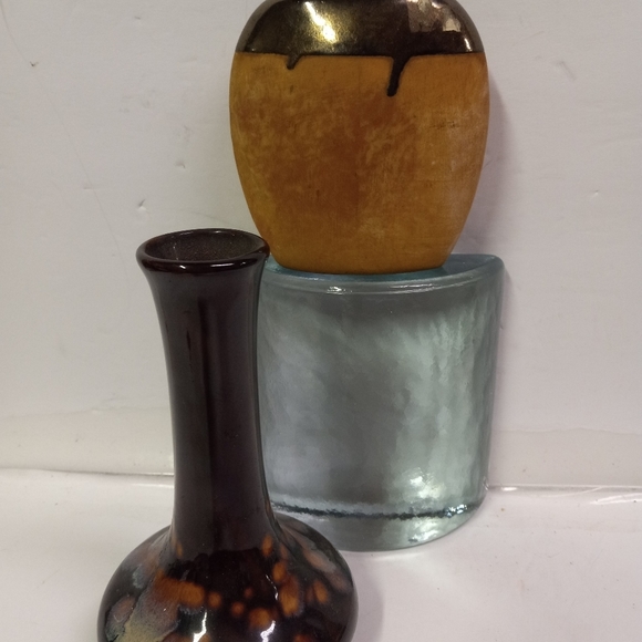 2 Vintage Dripping Glaze Vases Porcelain Ceramic Pottery Brown Tan Collectibles - Picture 4 of 10